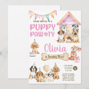 Girl puppy / dogs birthday party invitation. invitation