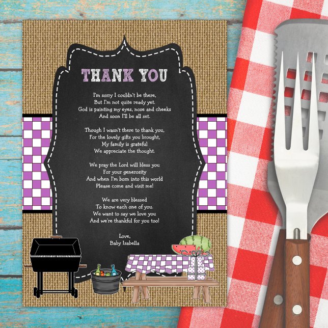 Girl Purple Baby Q poem thank you note card (Creator Uploaded)