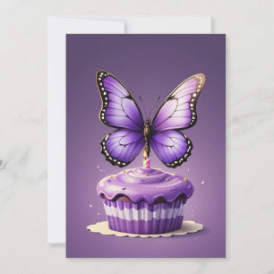 Girl purple butterfly birthday invitations