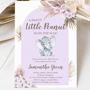 Girl Purple Elephant Baby Shower Invitation
