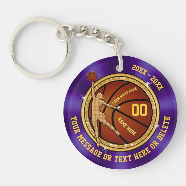 Girl Purple Gold Personalized Basketball Keychains (Front)