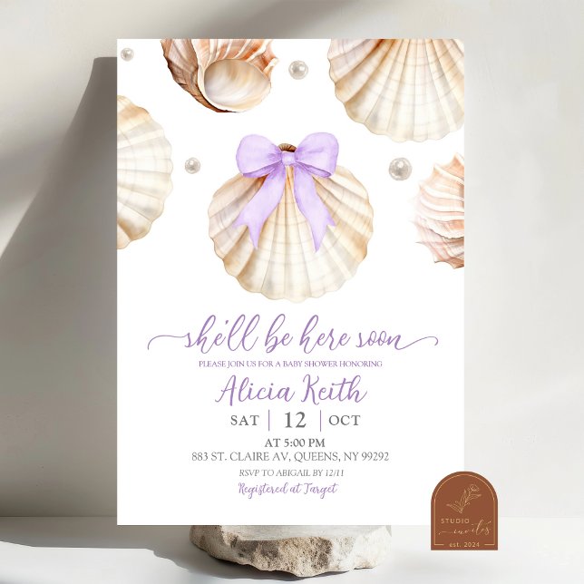 Girl Purple Shell Baby Shower Invitation (Creator Uploaded)