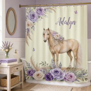Girl Purple Yellow Rose Horse Monogram