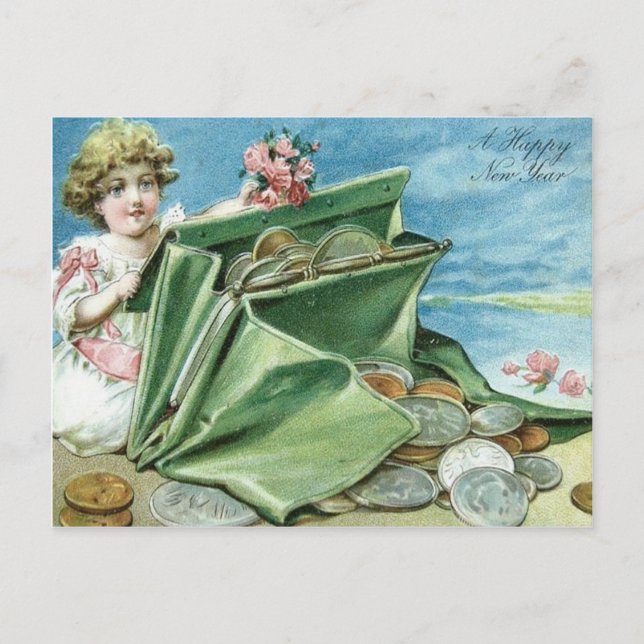 Girl Purse Coins Money Rose Postcard (Front)