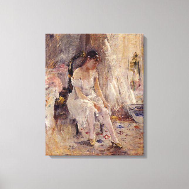 Girl Putting on Her Stockings (by Berthe Morisot) Canvas Print (Front)