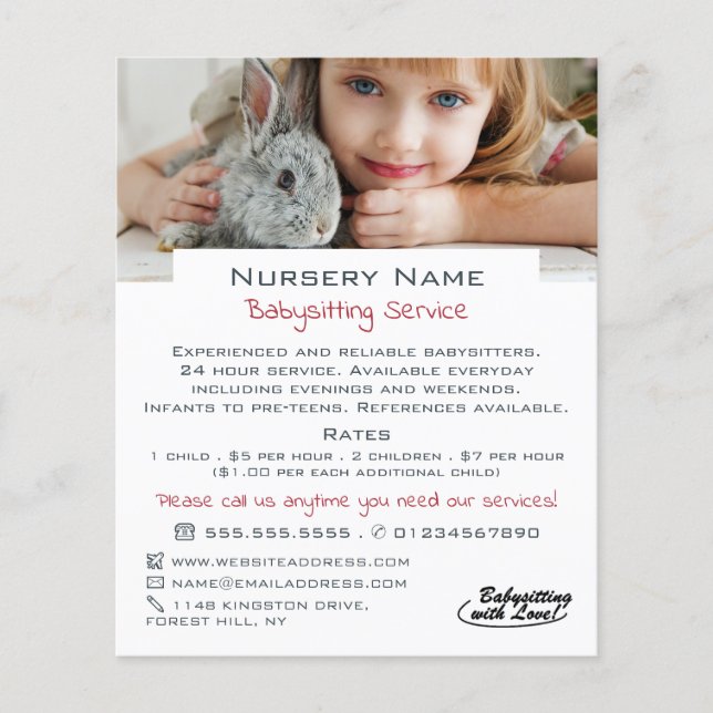 Girl & Rabbit, Babysitter, Daycare, Nursery Advert Flyer (Front)