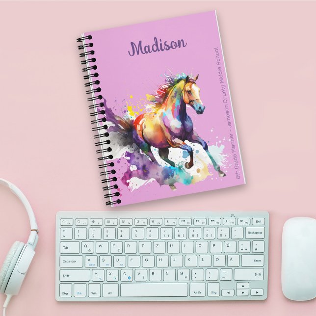 Girl Rainbow Horse Purple Nom Personnalisé Planifi (Créateur téléchargé)