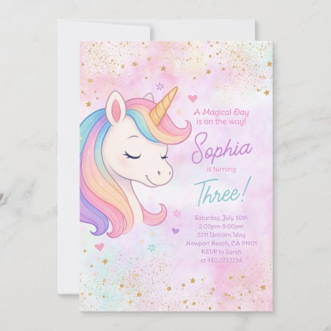 Girl Rainbow Unicorn Birthday Party Invitation (Front)