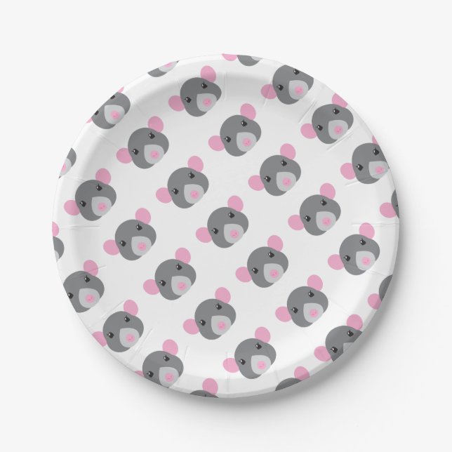 girl rat face gray paper plate (Front)