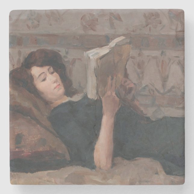Girl Reading a Book (Reclining on a Divan) Stone Coaster (Front)