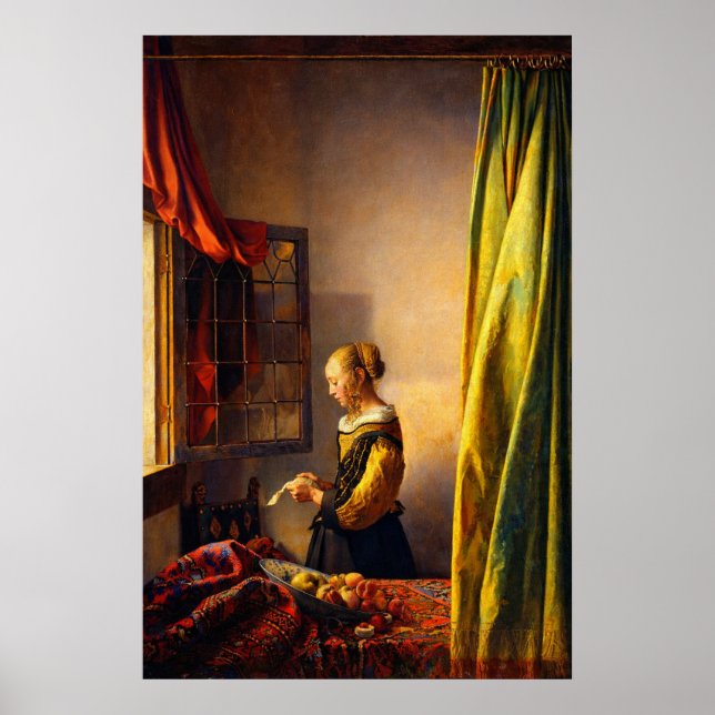 Girl Reading a Letter at an Open Window by Vermeer Poster (Front)