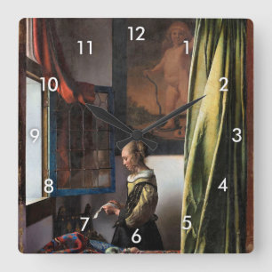 Girl Reading a Letter at an Open Window, Vermeer Square Wall Clock