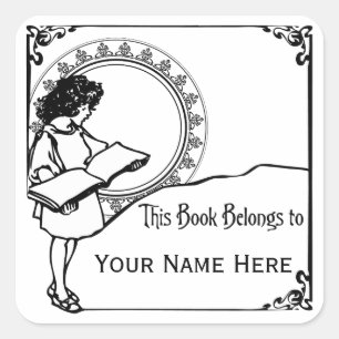 Girl Reading Art Nouveau Style Bookplate Square Sticker