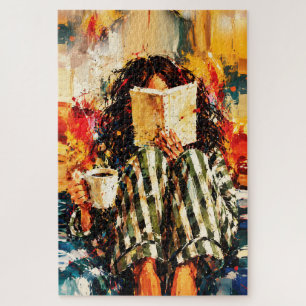 Girl Reading Book Cozy Painting Art Jigsaw Puzzle