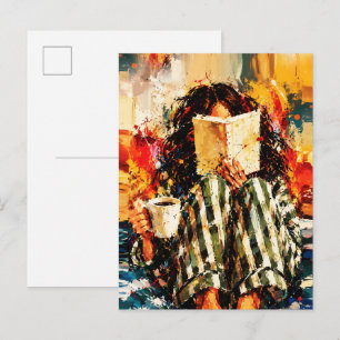Girl Reading Book Cozy Painting Art Postcard