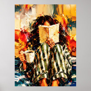 Girl Reading Book Cozy Painting Art Poster