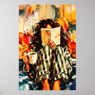 Girl Reading Book Cozy Painting Art Poster