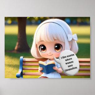 Girl Reading Book, feminist theme Poster