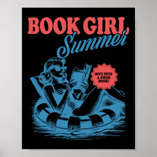 Girl Reading Book Summer Funny Beach Vacation For Poster