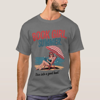 Girl Reading Book Summer Funny Beach Vacation For  T-Shirt