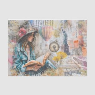 Girl Reading Collage Style Decoupage Paper