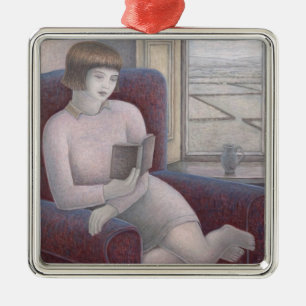 Girl Reading in Armchair 2009 Metal Ornament