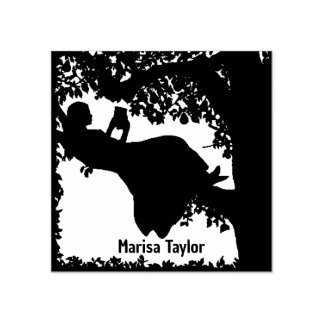Girl Reading in Tree Silhouette Rubber Stamp