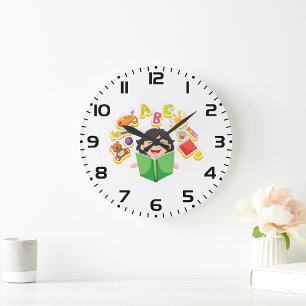 Girl Reading Learning ABC Letters and Toys Large Clock