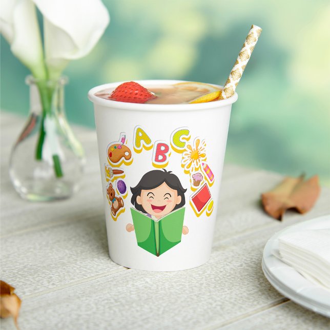 Girl Reading Learning ABC Letters and Toys Paper Cups (Creator Uploaded)