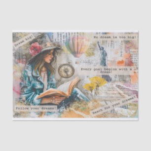 Girl Reading With Dream Quotes Collage Decoupage  Tissue Paper