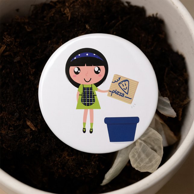 Girl Recycling Pizza Box Fun Eco-Friendly  3 Inch Round Button (Creator Uploaded)