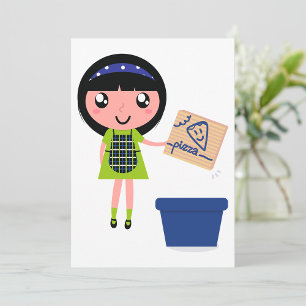 Girl Recycling Pizza Box Fun Eco-Friendly  Invitation
