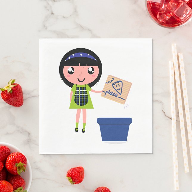 Girl Recycling Pizza Box Fun Eco-Friendly  Napkin (Creator Uploaded)
