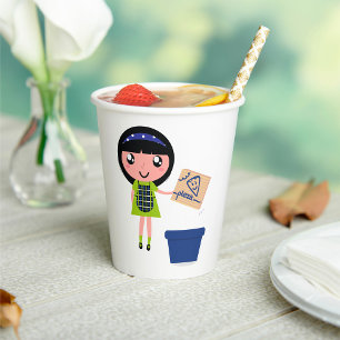 Girl Recycling Pizza Box Fun Eco-Friendly Paper Cups