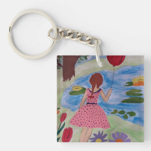 Girl Red Balloon Keychain