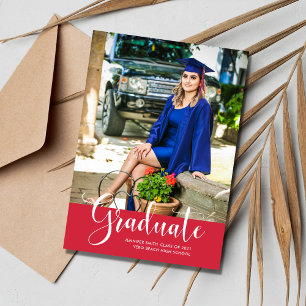 Girl Red Photo High School Graduation Party  Announcement