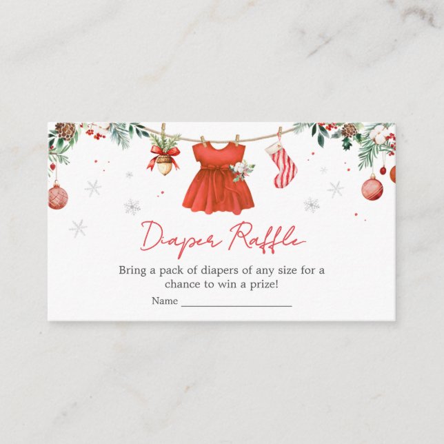 Girl Red Santa Christmas Baby Shower Diaper Raffle Enclosure Card (Front)