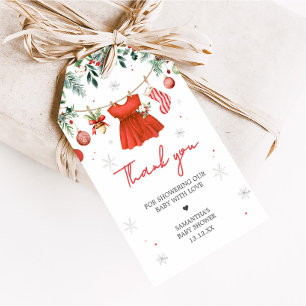 Girl Red Santa Christmas Baby Shower Favour Tags