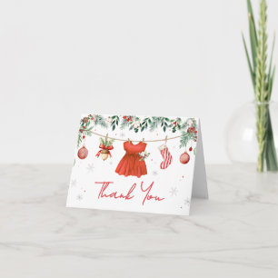 Girl Red Santa Christmas Baby Shower Thank You Card