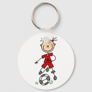 Girl Red Uniform Stick Figure Soccer Player Gifts Keychain
