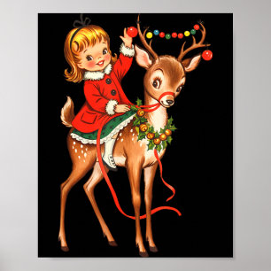 Girl Reindeer Retro 1950s Vintage Christmas Women  Poster