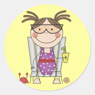 Girl Relaxing at Beach Tshirts and Gifts Classic Round Sticker