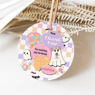 Girl Retro Groovy Little Boo Birthday Party Favour Tags