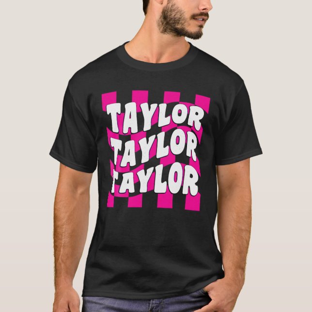 Girl Retro Groovy TAYLOR First Name Personalized B T-Shirt (Front)