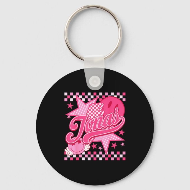 Girl Retro Jonas Groovy Flower First Name D 80's  Keychain (Front)