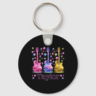 Girl Retro Taylor First Name Personalized Groovy 8 Keychain