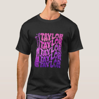 Girl Retro Taylor First Name Personalized Groovy 8 T-Shirt