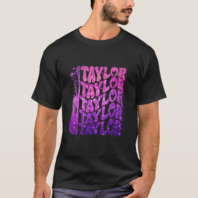 Girl Retro Taylor First Name Personalized Groovy 8 T-Shirt (Front)