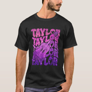 Girl Retro Taylor First Name Personalized Groovy B T-Shirt