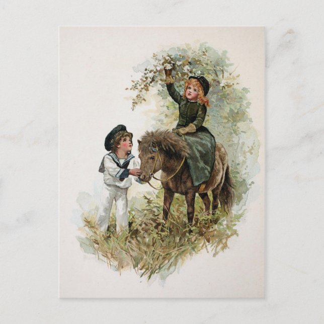 Girl Rides Shetland Pony Vintage Postcard (Front)